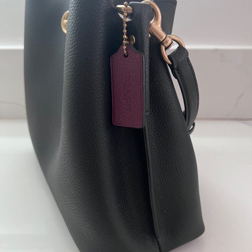 Coach Willow Shoulder Bag Black Pebble Leather Turnlock Matte Gold + Strap - Picture 5 of 16